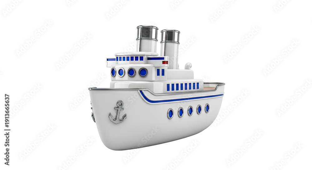 Obraz premium Cartoon-style cruise ship with anchor and portholes