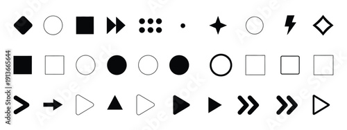 Flèche and Arrow Bullet List Icons, clean vector bullet points with arrows for slide decks, PowerPoint