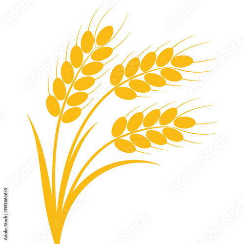 A stylized illustration depicts golden wheat stalks with flowing curved shapes