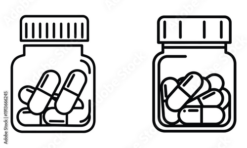 Fermented foods icons: probiotic capsules in jars