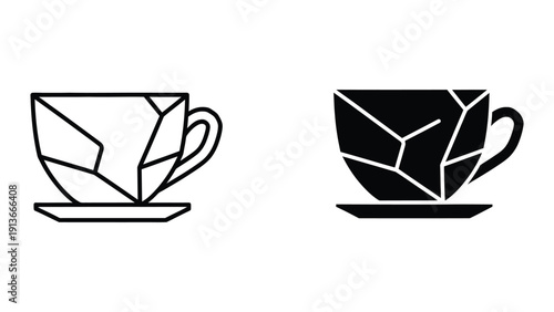 Broken tea cup icon set
