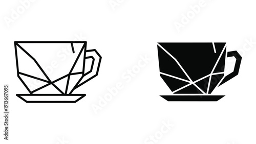 Broken tea cups outline and silhouette
