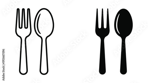 Fork and spoon icons in outline and solid styles