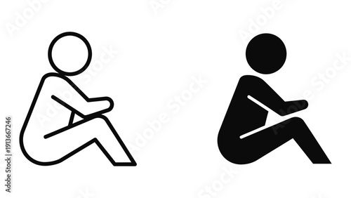 Simple black and white illustration of a person squatting