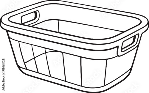 Laundry Basket Empty Black and White Line Art
