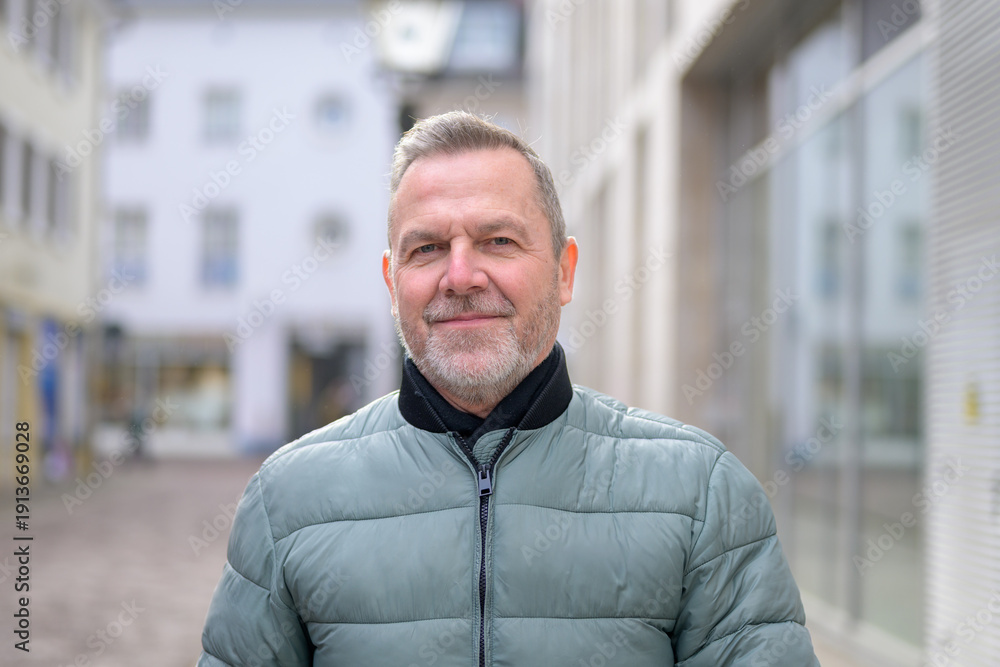Naklejka premium Close up of a confident mature man urban portrait