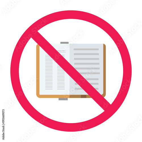 No notebook sign, no note taking sign, no planner allowed icon, no journal writing symbol, do not write in notebook sign, vector illustration
