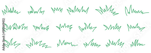 Green grass icons set. Flat vector plant silhouettes for nature landscape garden design and eco environment concepts. Vector elements for landscape design, gardening projects, nature illustration work