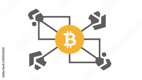 Bitcoin Cryptocurrency Network Connection Icon - Digital Currency Blockchain Concept