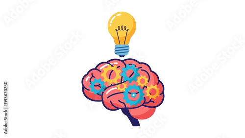 Brain with gears and light bulb - innovation and ideas concept