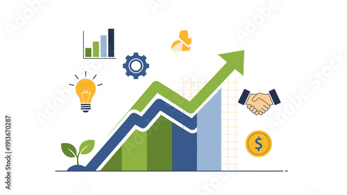 Business Growth Chart with Icons: Idea, Deal, Money, Success
