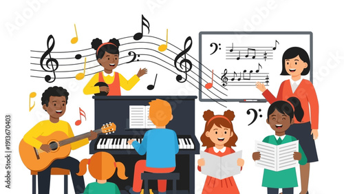Children Music Class: Singing, Piano, Guitar, Teacher, Notes