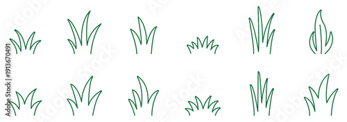 Green grass icons set. Flat vector plant silhouettes for nature landscape garden design and eco environment concepts. Vector elements for landscape design, gardening projects, nature illustration work