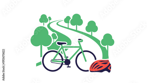 Cycling Adventure: Bicycle and Helmet on Scenic Park Road with Trees