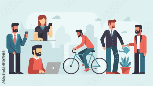 Diverse Business People Collaborating and Commuting in Modern City