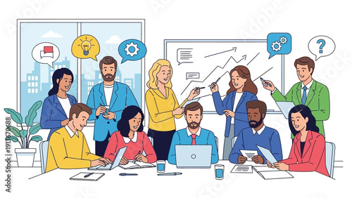 Diverse Business Team Collaborating in Modern Office Meeting Room