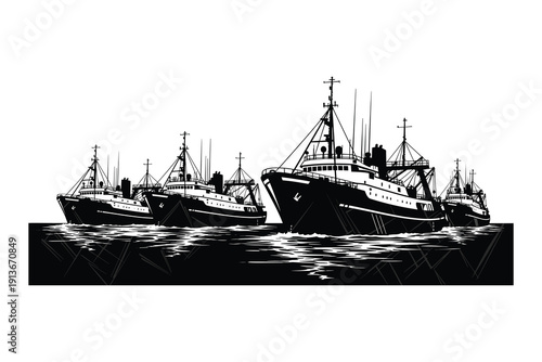 fishing boats in the harbor silhouette