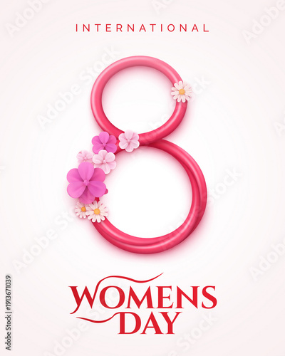 International women’s day 8 number floral pink poster design