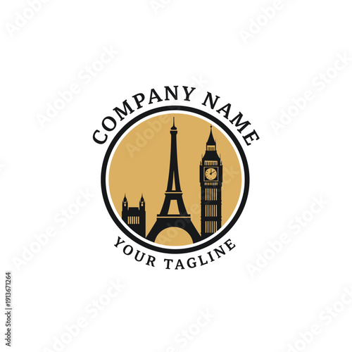Eiffel Tower and Big Ben Logo Design Template.