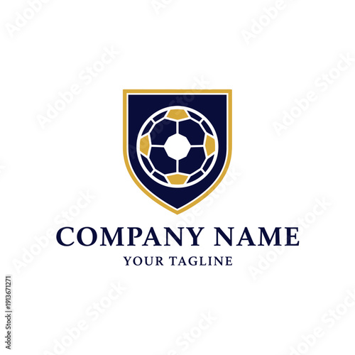 Soccer Team Logo Template with Shield and Ball Design.
