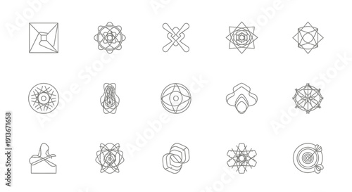 Abstract Geometric Shapes Line Art Icons Set. Modern Minimalist Vector Symbols for Design