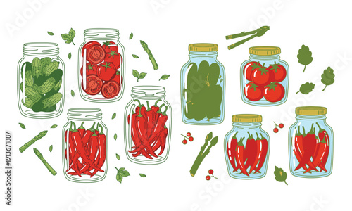 Vibrant fermented foods icons collection