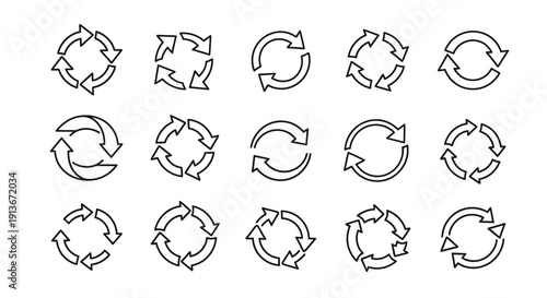 Distressed recycle and refresh arrow icons vector set. Circular process symbols collection.