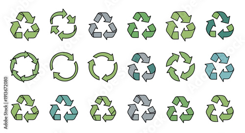Diverse Recycling Symbols Collection for Eco-Friendly Design and Environmental Sustainability