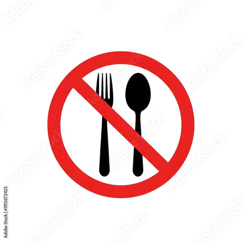 No Eating Sign with Fork and Spoon Prohibited Symbol