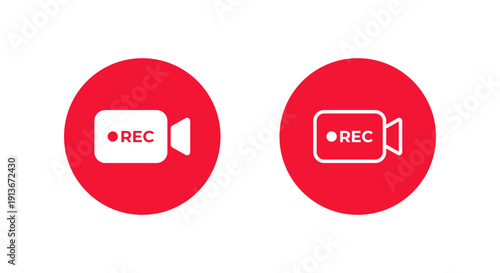 Camera rec icon in red circle. Video recording symbol. Live record sign