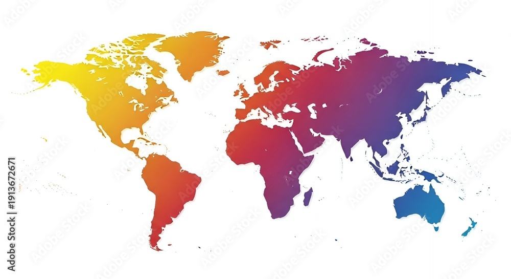 Fototapeta premium Colorful Gradient World Map on White Background