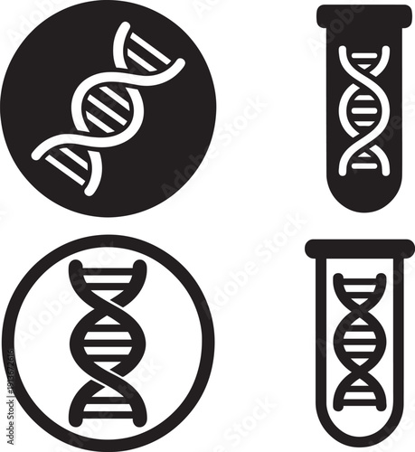 DNA helix and laboratory test tube icon set medical science genetics research vector bundle
