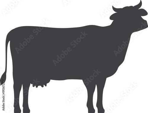 Black silhouette of a dairy cow a minimalist vector illustration of farm animal livestock perfect for agricultural branding or food industry design