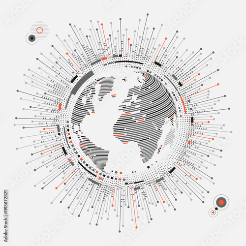 concept of big data or digital transformation, futuristic globe with digital technology interface