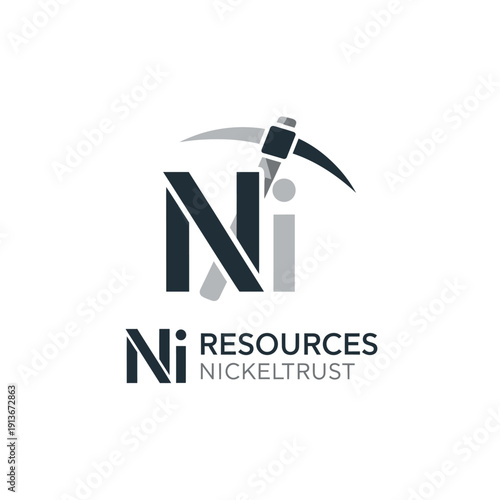 Nickel mining company logo with pickaxe emblem.