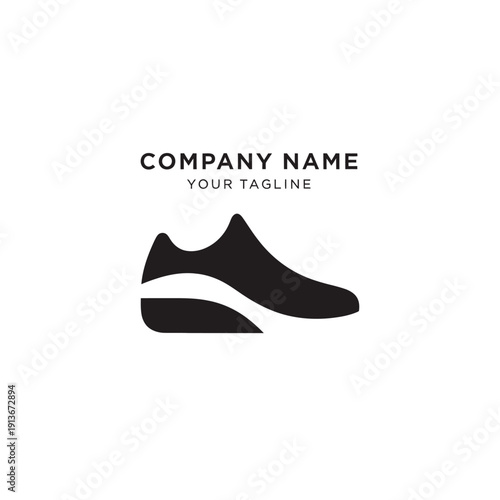 Simple black shoe logo design template for company branding and advertising purposes.