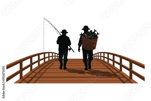 Silhouette Of A Fisherman Carrying Basket