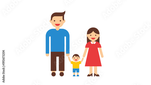 Happy Family Portrait: Parents and Child Illustration