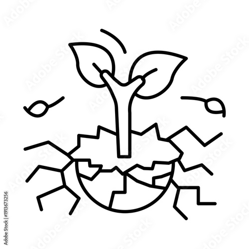 Drought Soil with Sprout Outline Icon – Climate Change Line Vector