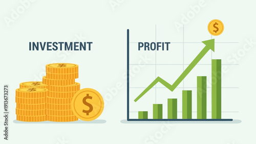 Investment Profit Growth Chart with Coins