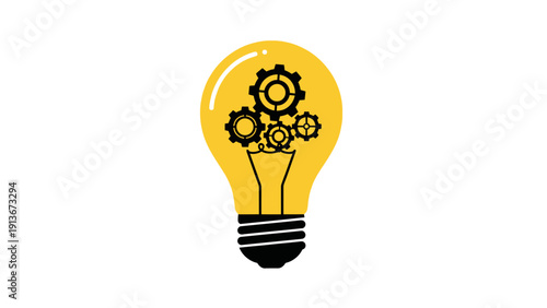 Light bulb with gears inside, symbolizing innovation, ideas, and mechanical thinking.