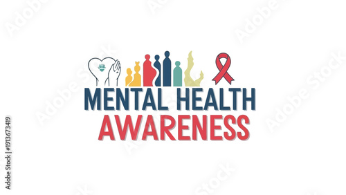 Mental Health Awareness Ribbon and Diverse People Silhouette Logo