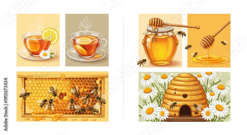 Honey and tea illustrations a collection of natural sweetness and warmth