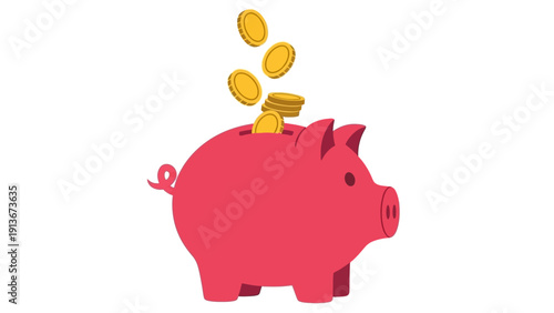 Pink Piggy Bank with Falling Gold Coins