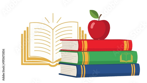 Stack of Books with Apple - Education and Learning Concept