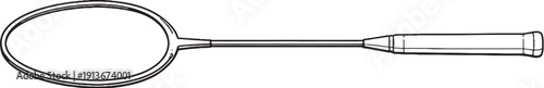 Badminton Racket Side Profile Black and White Line Art