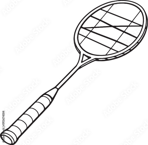 Badminton Racket Line Art 3D Lite Black White Side View