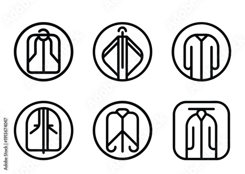 Stylized garment icons, each representing different styles of clothing and accessories