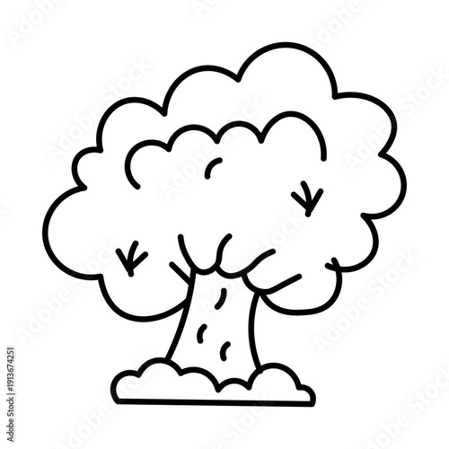 Green Tree Outline Icon – Nature and Ecology Line Vector Illustration