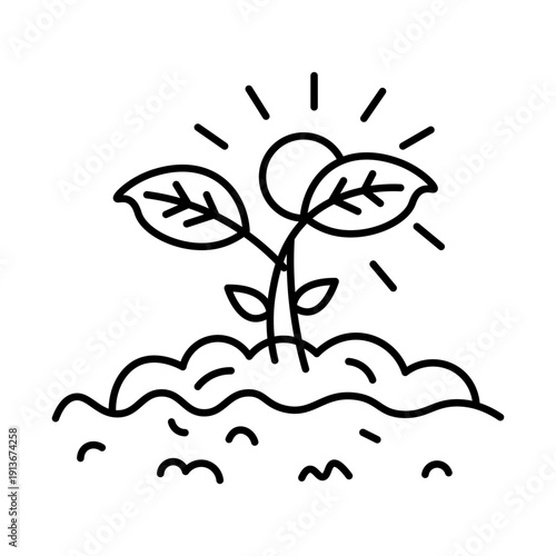 Young Plant Growth Outline Icon – Sustainable Development Line Illustration